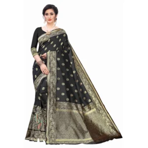 Women's Silk Blend Saree (Black ,5-6Mtrs)