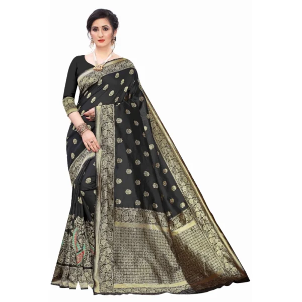 Women's Silk Blend Saree (Black ,5-6Mtrs)