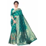 Women's Silk Blend Saree (Rama ,5-6Mtrs)