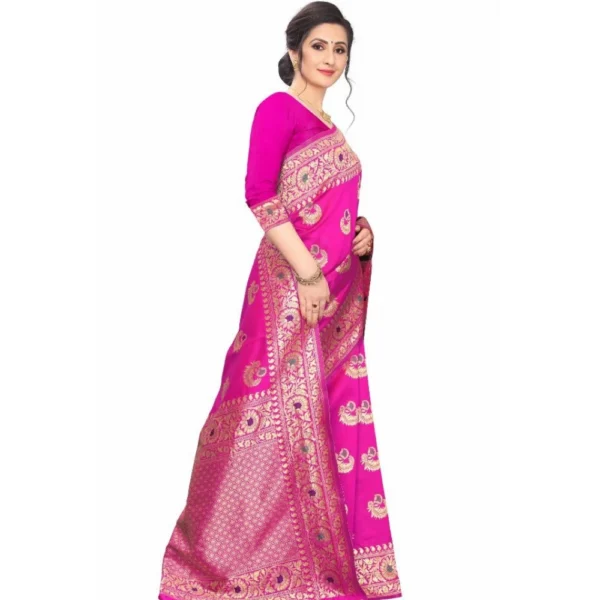 Women's Jacquard Saree (Pink ,5-6Mtrs)