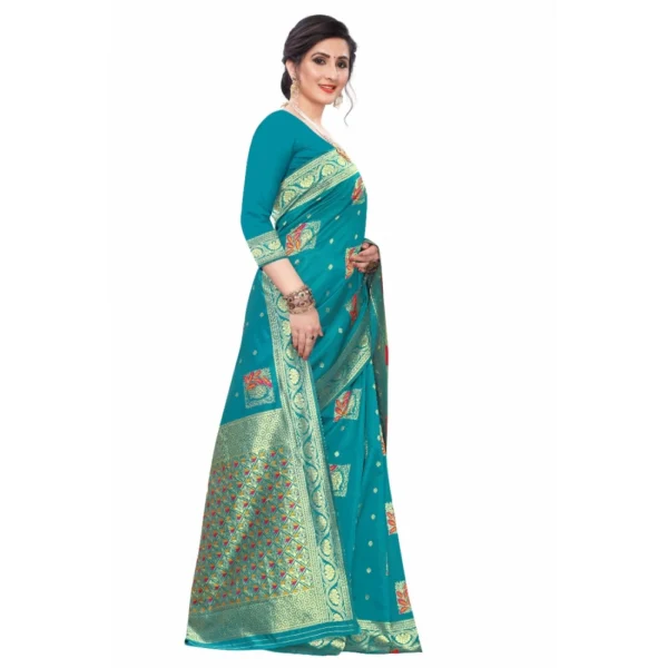 Women's Silk Blend Saree (Rama ,5-6Mtrs)