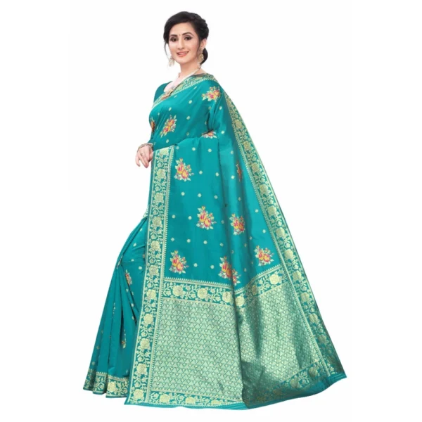 Women's Silk Blend Saree (Rama ,5-6Mtrs)