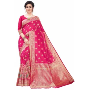 Women's Silk Blend Saree (Rasberry Red ,5-6Mtrs)