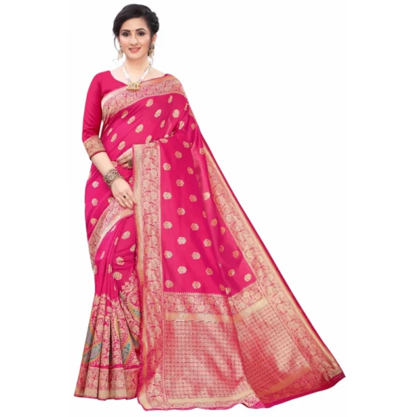 Women's Silk Blend Saree (Rasberry Red ,5-6Mtrs)