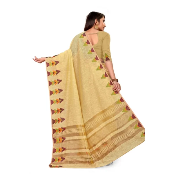 Women's Cotton Blend Saree (Beige ,5-6Mtrs)