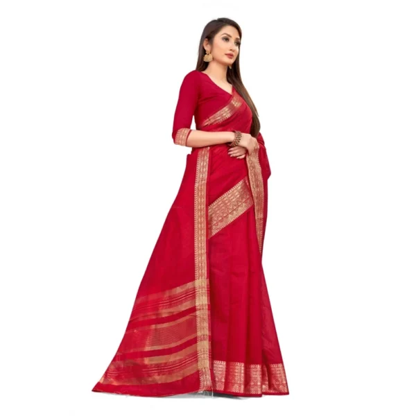 Women's Cotton Blend Saree (Red ,5-6Mtrs)
