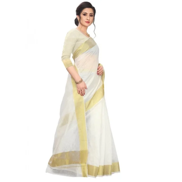 Women's Cotton Silk Saree (White ,5-6Mtrs)
