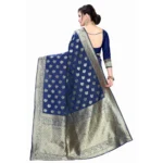 Women's Banarasi Silk Jacquard Saree (Navy Blue ,5-6Mtrs)