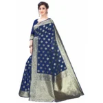 Women's Banarasi Silk Jacquard Saree (Navy Blue ,5-6Mtrs)
