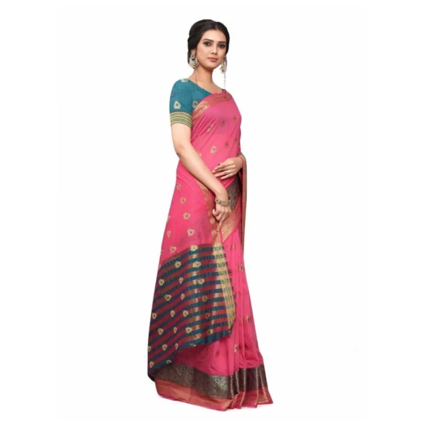 Women's Cotton_Silk Saree (Peach ,5-6Mtrs)