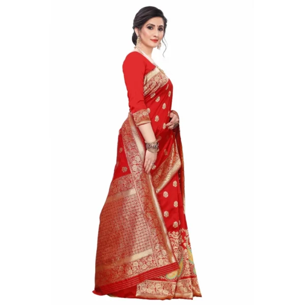 Women's Silk Blend Saree (Red ,5-6Mtrs)
