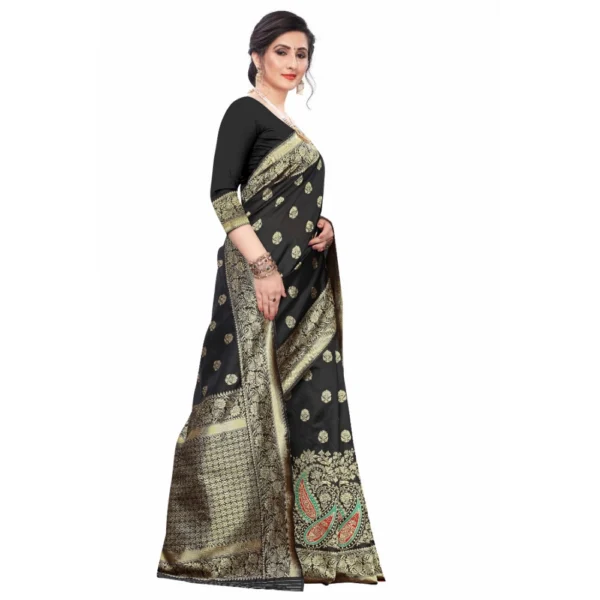 Women's Silk Blend Saree (Black ,5-6Mtrs)