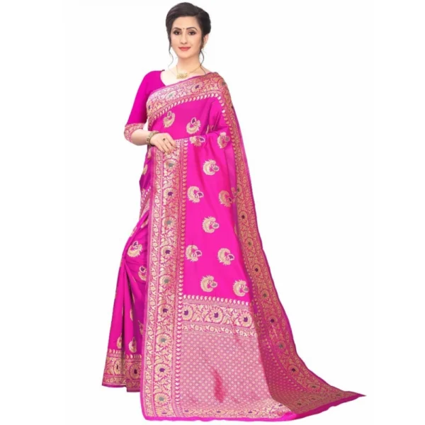 Women's Jacquard Saree (Pink ,5-6Mtrs)
