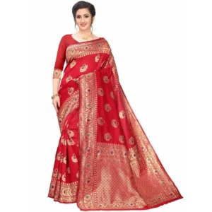 Women's Jacquard Saree (Red ,5-6Mtrs)