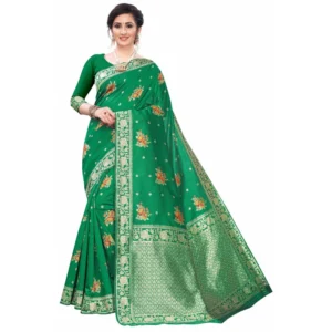 Women's Silk Blend Saree (Green ,5-6Mtrs)