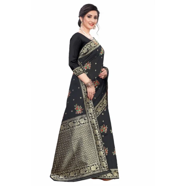 Women's Silk Blend Saree (Black ,5-6Mtrs)