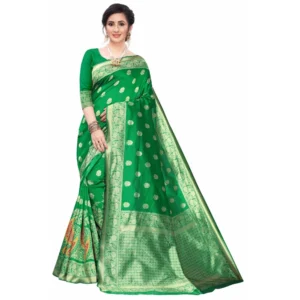 Women's Silk Blend Saree (Green ,5-6Mtrs)