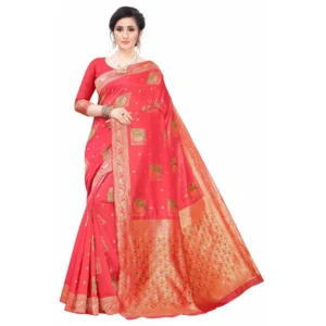 Women's Silk Blend Saree (Peach ,5-6Mtrs)