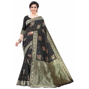 Women's Silk Blend Saree (Black ,5-6Mtrs)