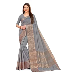 Women's Cotton Blend Saree (Greay ,5-6Mtrs)