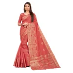 Women's Cotton Blend Saree (Peach ,5-6Mtrs)