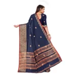 Women's Cotton Blend Saree (Navy Blue ,5-6Mtrs)