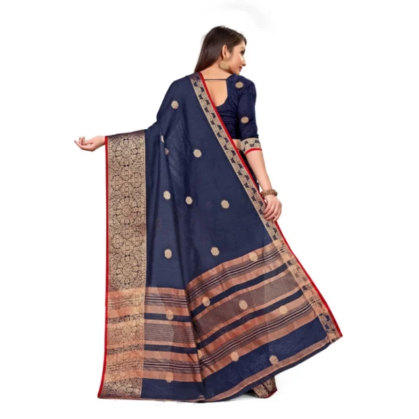 Women's Cotton Blend Saree (Navy Blue ,5-6Mtrs)