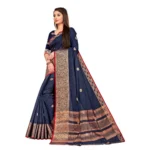 Women's Cotton Blend Saree (Navy Blue ,5-6Mtrs)
