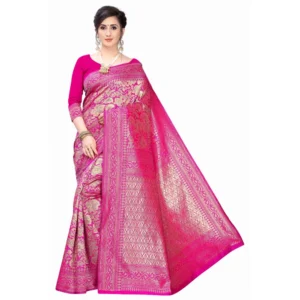 Women's Banarasi Silk Jacquard Saree (Pink ,5-6Mtrs)