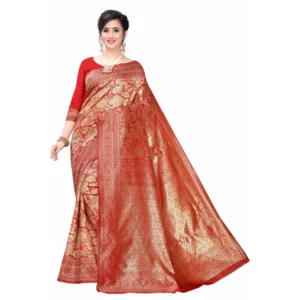 Women's Banarasi Silk Jacquard Saree (Red ,5-6Mtrs)