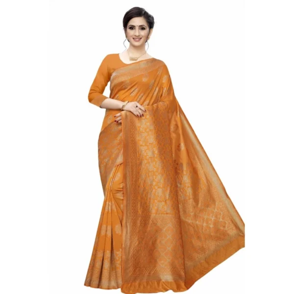 Women's Jacquard Saree (Orange ,5-6Mtrs)