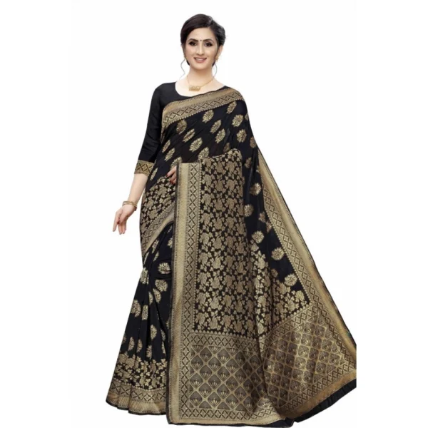 Women's Jacquard Saree (Black ,5-6Mtrs)
