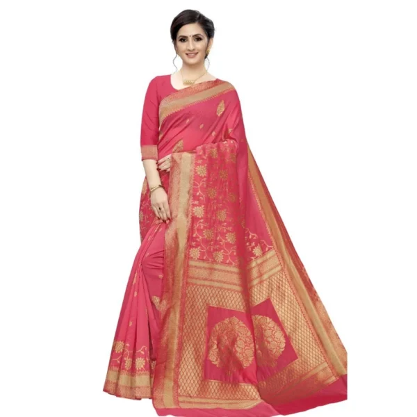 Women's Jacquard Saree (Pink ,5-6Mtrs)