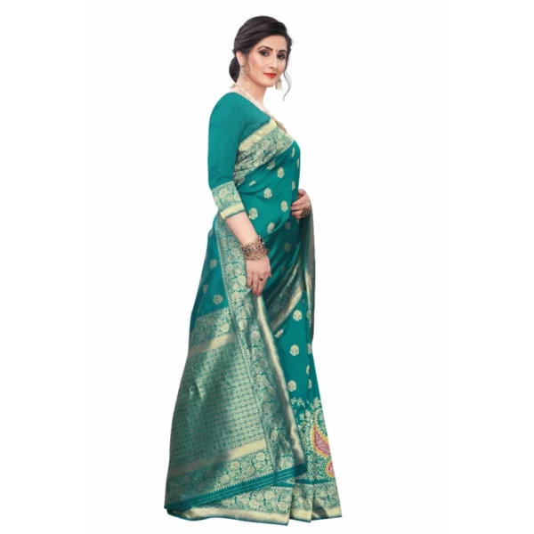 Women's Silk Blend Saree (Rama ,5-6Mtrs)