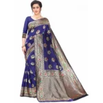 Women's Jacquard Saree (Navy Blue ,5-6Mtrs)