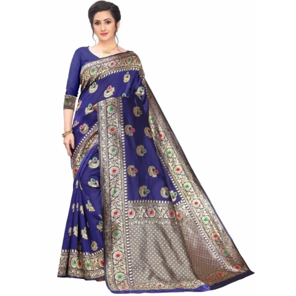 Women's Jacquard Saree (Navy Blue ,5-6Mtrs)