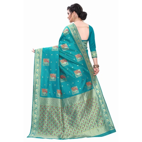 Women's Silk Blend Saree (Rama ,5-6Mtrs)