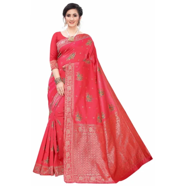 Women's Silk Blend Saree (Peach ,5-6Mtrs)