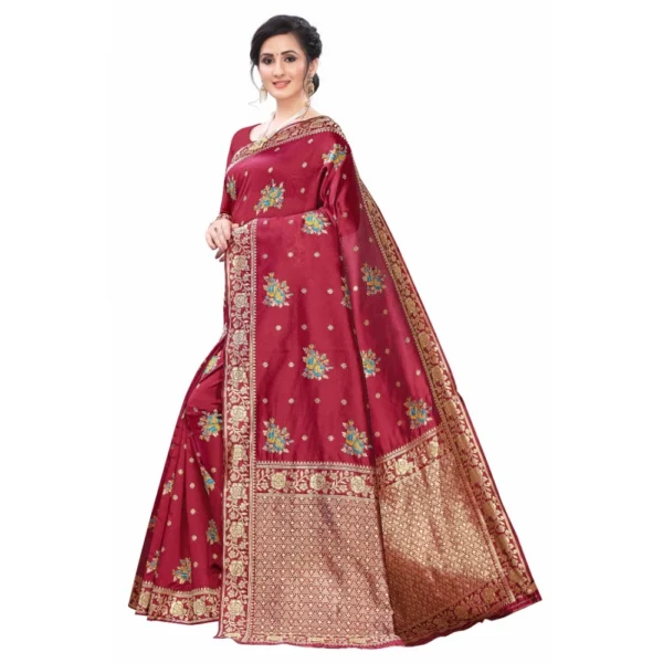 Women's Silk Blend Saree (Maroon ,5-6Mtrs)