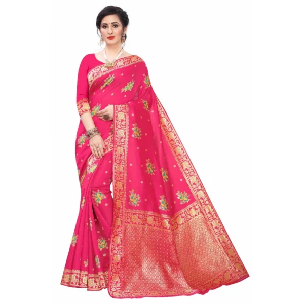 Women's Silk Blend Saree (Rasberry Red ,5-6Mtrs)