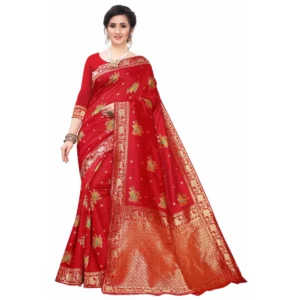 Women's Silk Blend Saree (Red ,5-6Mtrs)