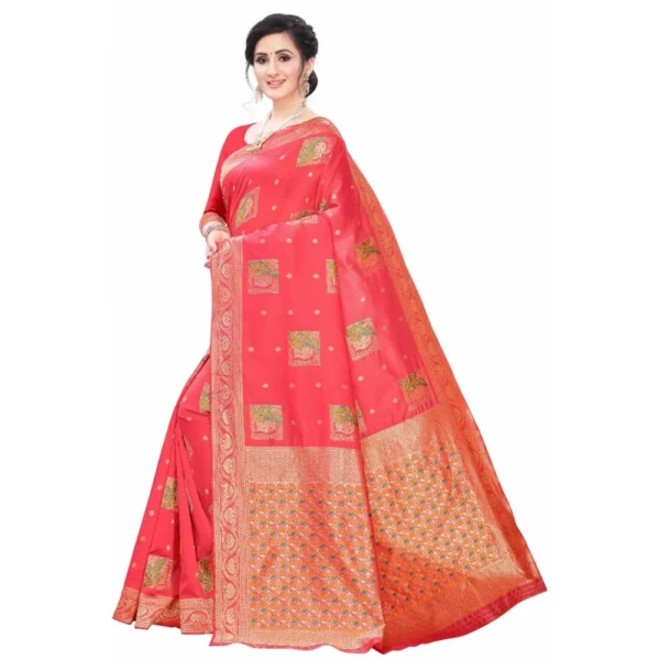 Women's Silk Blend Saree (Peach ,5-6Mtrs)
