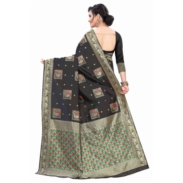 Women's Silk Blend Saree (Black ,5-6Mtrs)