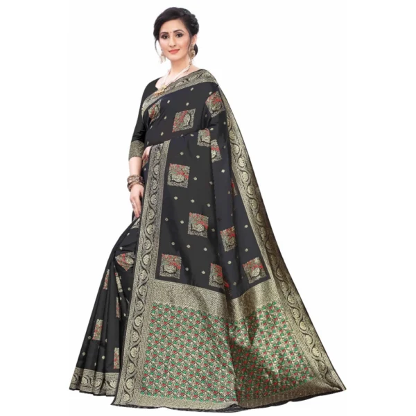 Women's Silk Blend Saree (Black ,5-6Mtrs)