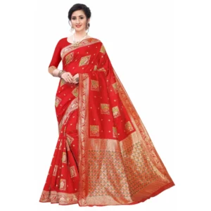Women's Silk Blend Saree (Red ,5-6Mtrs)