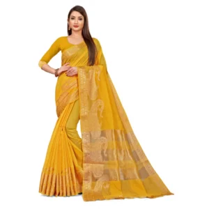Women's Cotton Blend Saree (Mustard ,5-6Mtrs)