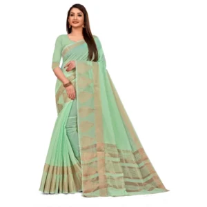 Women's Cotton Blend Saree (Lite Green ,5-6Mtrs)