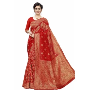 Women's Jacquard Saree (Red ,5-6Mtrs)