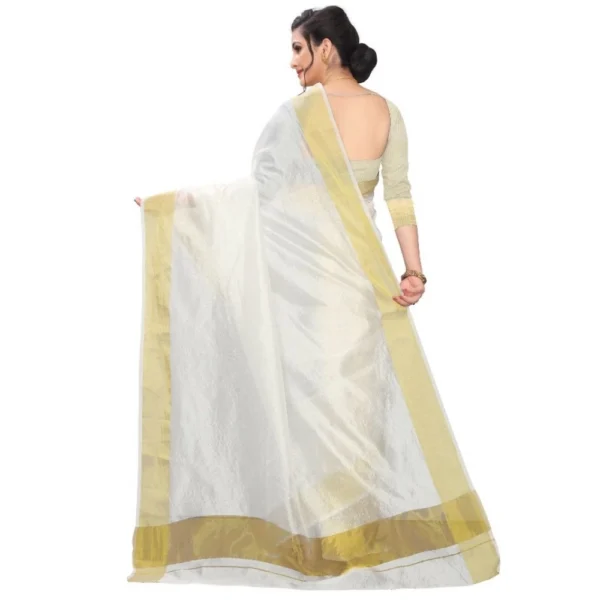 Women's Cotton Silk Saree (White ,5-6Mtrs)