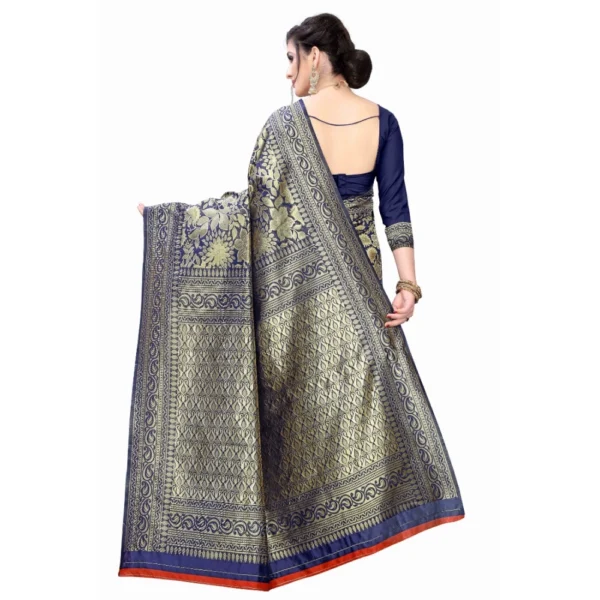 Women's Banarasi Silk Jacquard Saree (Navy Blue ,5-6Mtrs)